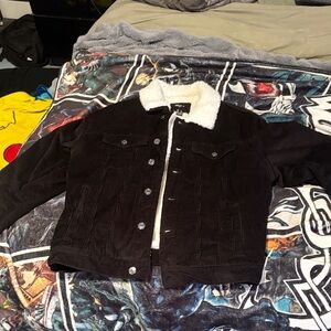 Forever 21 Black Jacket with Cream Sherpa Lining
